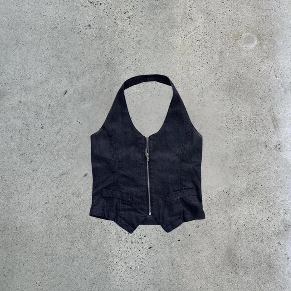y2k dlack denim halter top - Picture 1 of 4